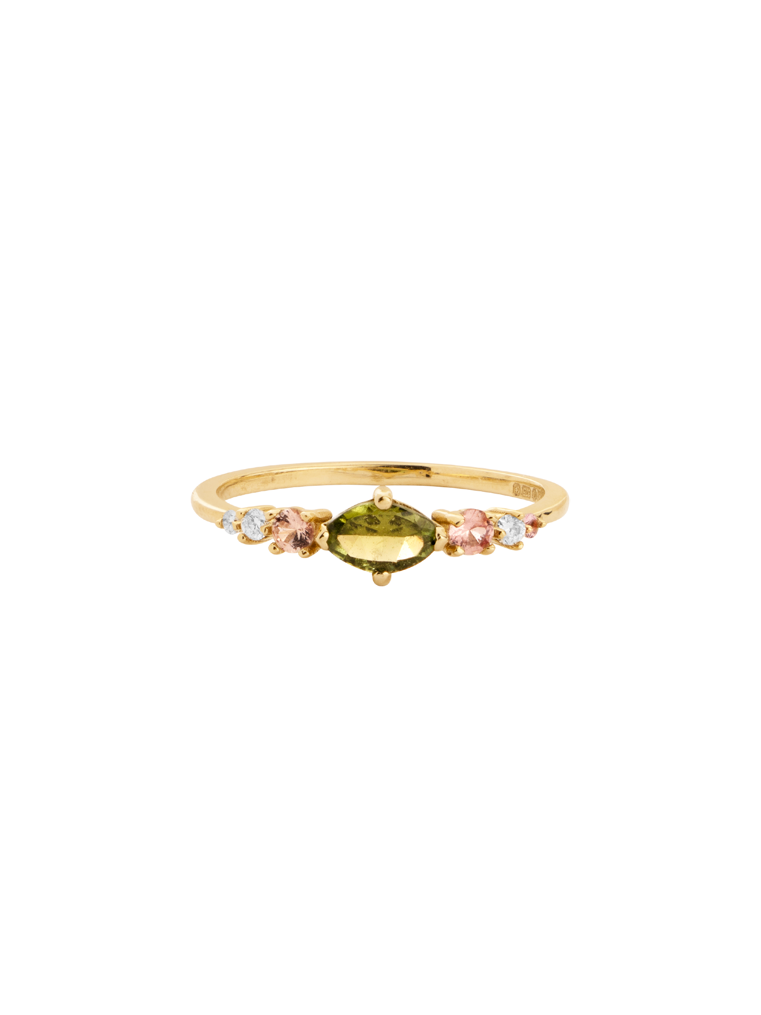 9ct gold green tourmaline marquise delicate engagement ring